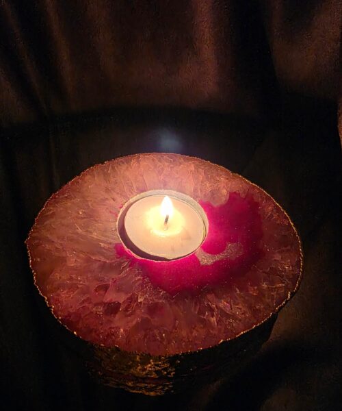 Pink Agate Slice 3 Handpicked 441g H2xW12xD10.5cm Microcrystalline Quartz Gold Gilded 24ct Tealight Candle Holder - Image 11