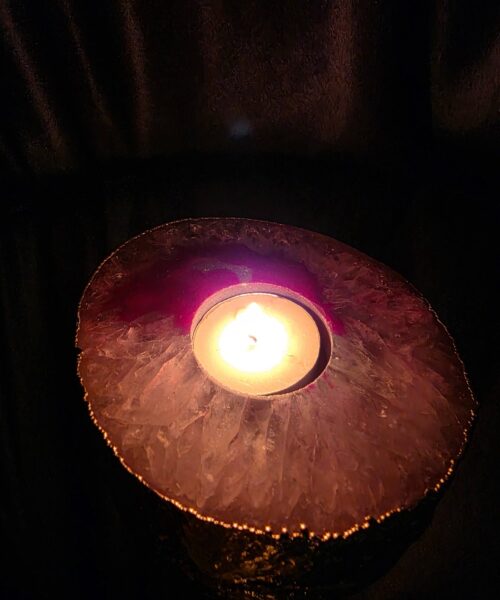 Pink Agate Slice 3 Handpicked 441g H2xW12xD10.5cm Microcrystalline Quartz Gold Gilded 24ct Tealight Candle Holder - Image 12