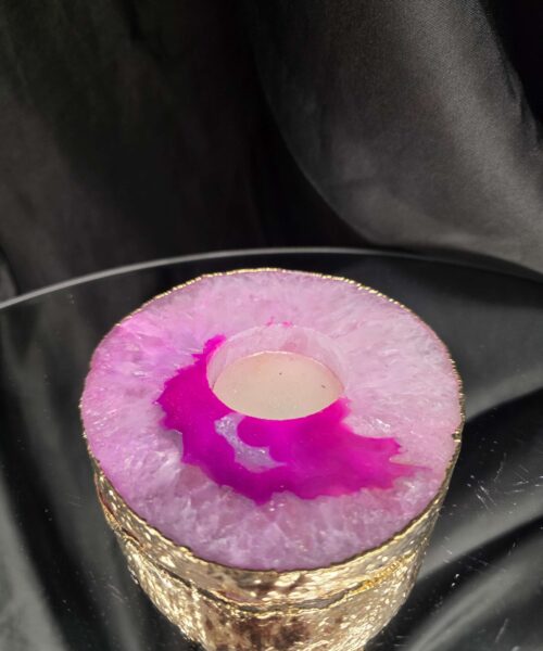 Pink Agate Slice 3 Handpicked 441g H2xW12xD10.5cm Microcrystalline Quartz Gold Gilded 24ct Tealight Candle Holder - Image 3