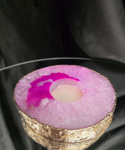 Pink Agate Slice 3 Handpicked 441g H2xW12xD10.5cm Microcrystalline Quartz Gold Gilded 24ct Tealight Candle Holder - Image 4