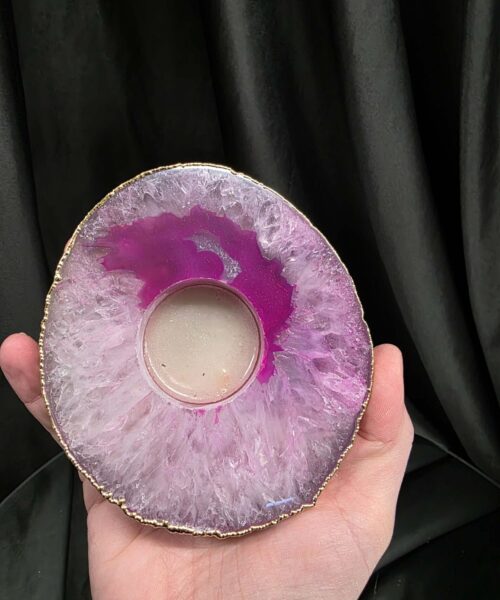 Pink Agate Slice 3 Handpicked 441g H2xW12xD10.5cm Microcrystalline Quartz Gold Gilded 24ct Tealight Candle Holder - Image 5
