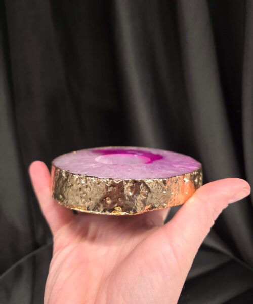 Pink Agate Slice 3 Handpicked 441g H2xW12xD10.5cm Microcrystalline Quartz Gold Gilded 24ct Tealight Candle Holder - Image 6