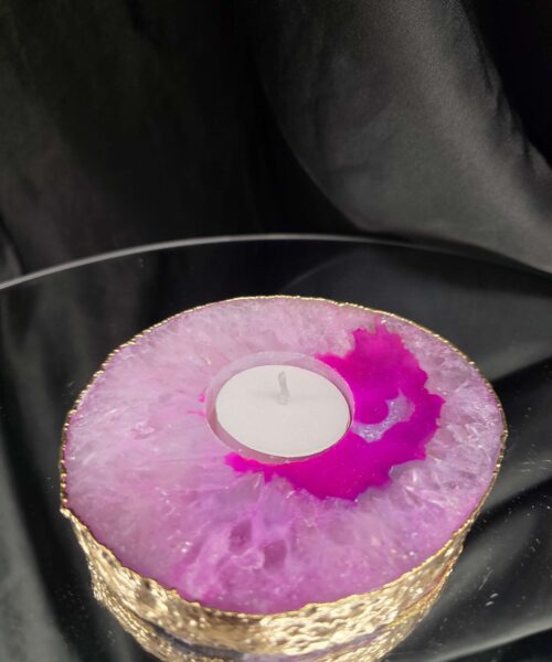 Pink Agate Slice 3 Handpicked 441g H2xW12xD10.5cm Microcrystalline Quartz Gold Gilded 24ct Tealight Candle Holder - Image 7