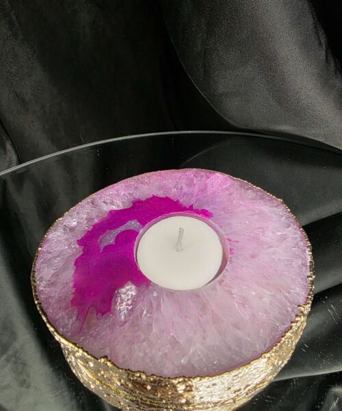 Pink Agate Slice 3 Handpicked 441g H2xW12xD10.5cm Microcrystalline Quartz Gold Gilded 24ct Tealight Candle Holder - Image 8