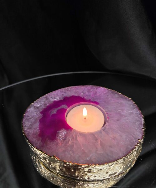 Pink Agate Slice 3 Handpicked 441g H2xW12xD10.5cm Microcrystalline Quartz Gold Gilded 24ct Tealight Candle Holder - Image 9