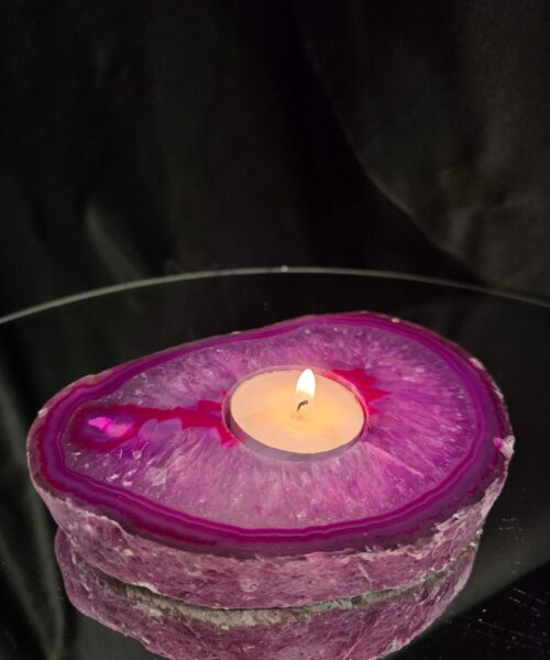 Pink Agate Slice 2 Handpicked 496g H2xW14xD10cm Microcrystalline Quartz Tealight Candle Holder Ornament - Image 10