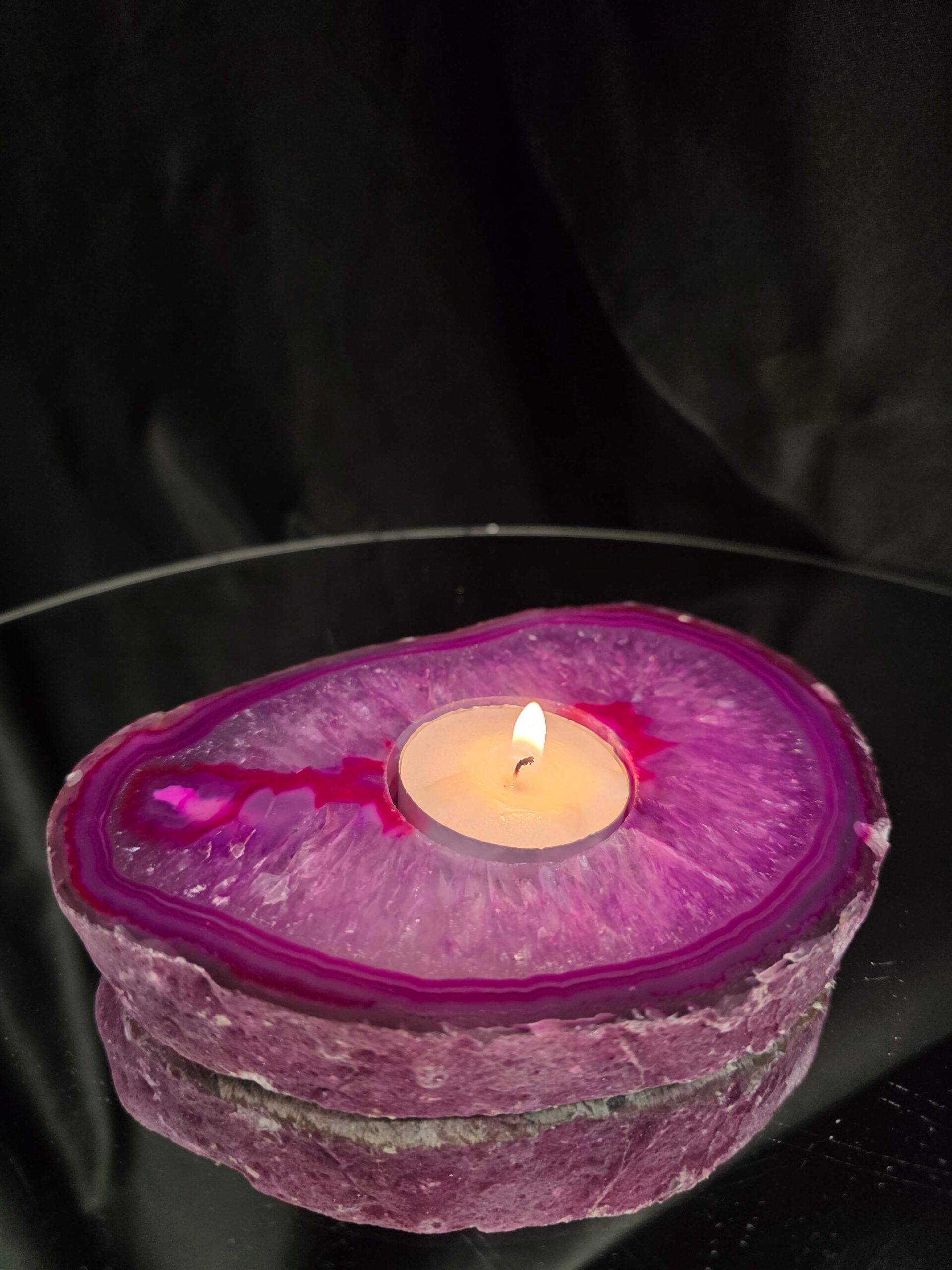 Pink Agate Slice 2 Handpicked 496g H2xW14xD10cm Microcrystalline Quartz Tealight Candle Holder Ornament - Image 10
