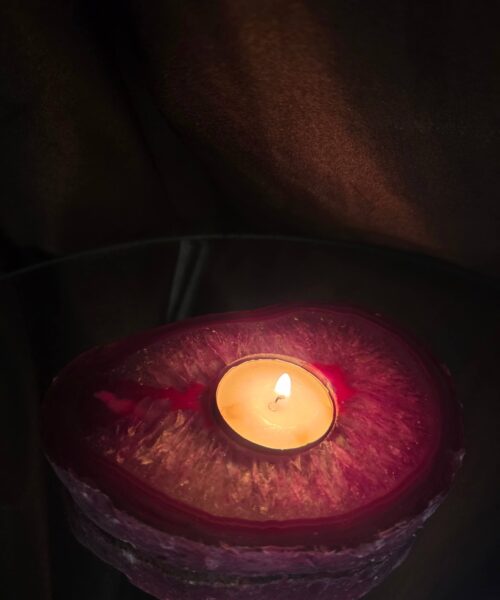 Pink Agate Slice 2 Handpicked 496g H2xW14xD10cm Microcrystalline Quartz Tealight Candle Holder Ornament - Image 11