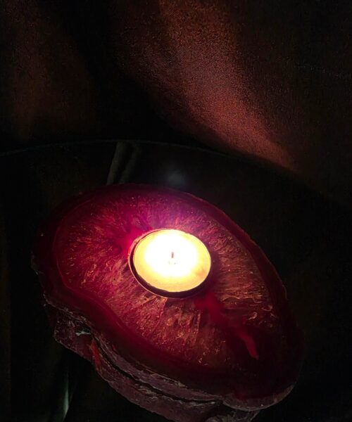 Pink Agate Slice 2 Handpicked 496g H2xW14xD10cm Microcrystalline Quartz Tealight Candle Holder Ornament - Image 12