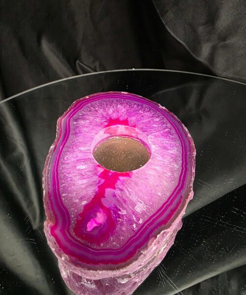 Pink Agate Slice 2 Handpicked 496g H2xW14xD10cm Microcrystalline Quartz Tealight Candle Holder Ornament