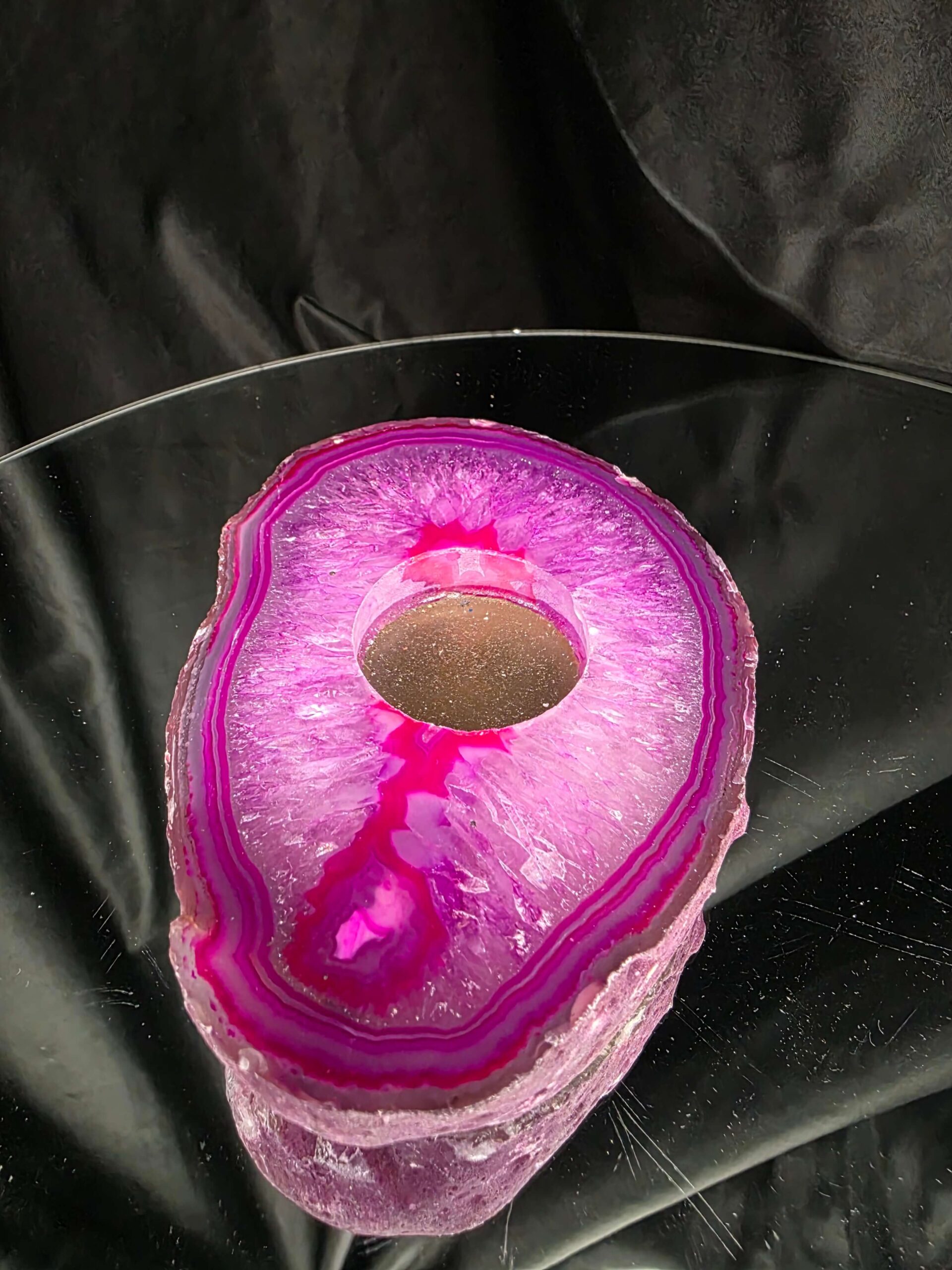 Pink Agate Slice 2 Handpicked 496g H2xW14xD10cm Microcrystalline Quartz Tealight Candle Holder Ornament