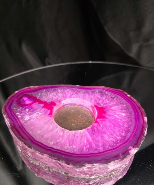 Pink Agate Slice 2 Handpicked 496g H2xW14xD10cm Microcrystalline Quartz Tealight Candle Holder Ornament - Image 3