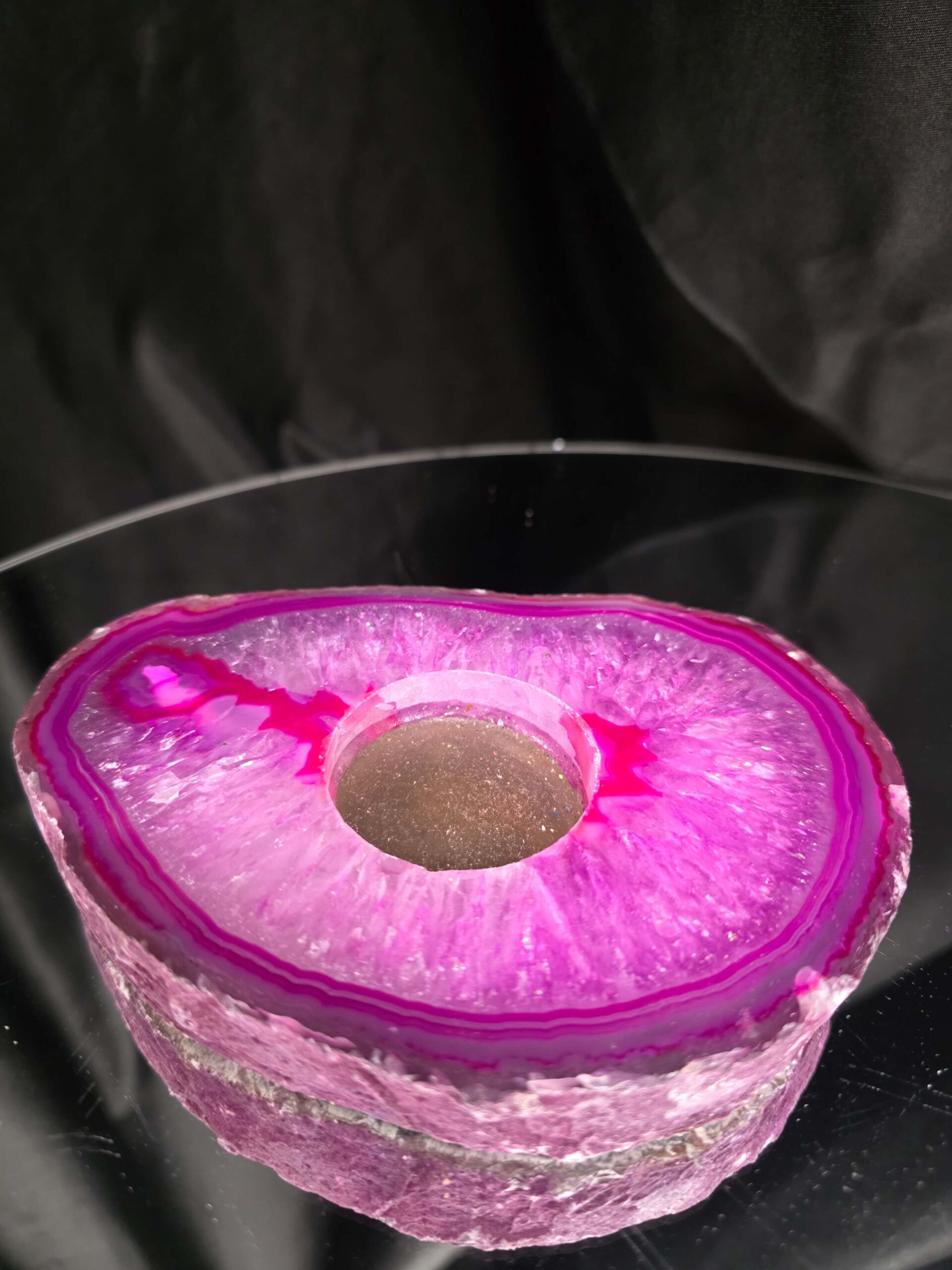 Pink Agate Slice 2 Handpicked 496g H2xW14xD10cm Microcrystalline Quartz Tealight Candle Holder Ornament - Image 3
