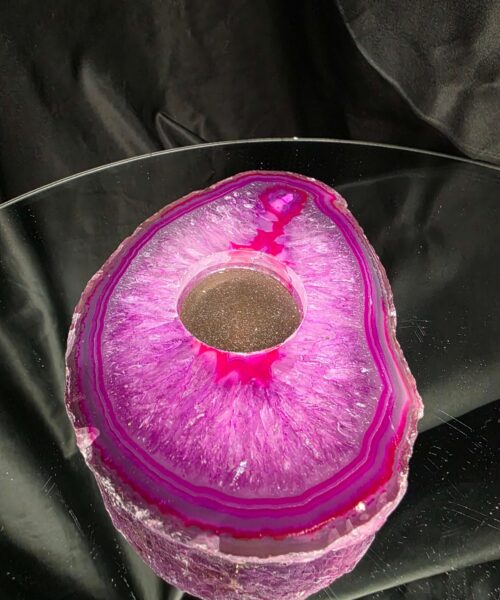 Pink Agate Slice 2 Handpicked 496g H2xW14xD10cm Microcrystalline Quartz Tealight Candle Holder Ornament - Image 4