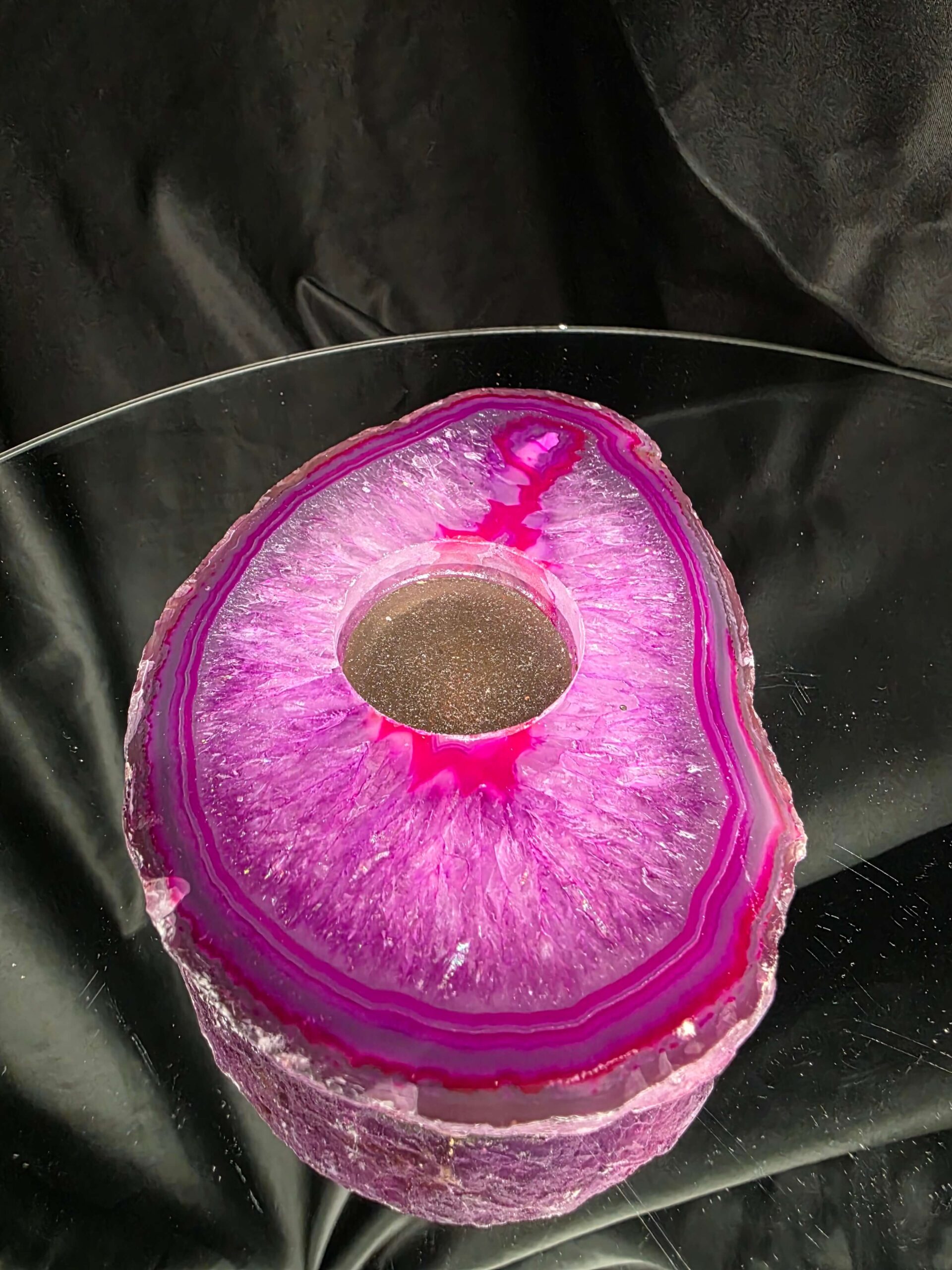 Pink Agate Slice 2 Handpicked 496g H2xW14xD10cm Microcrystalline Quartz Tealight Candle Holder Ornament - Image 4
