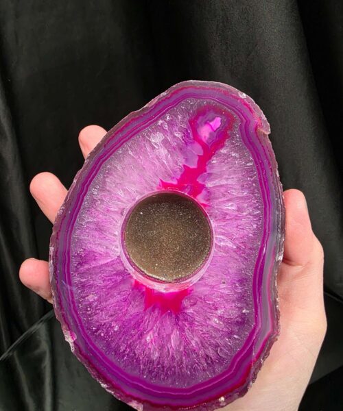 Pink Agate Slice 2 Handpicked 496g H2xW14xD10cm Microcrystalline Quartz Tealight Candle Holder Ornament - Image 5