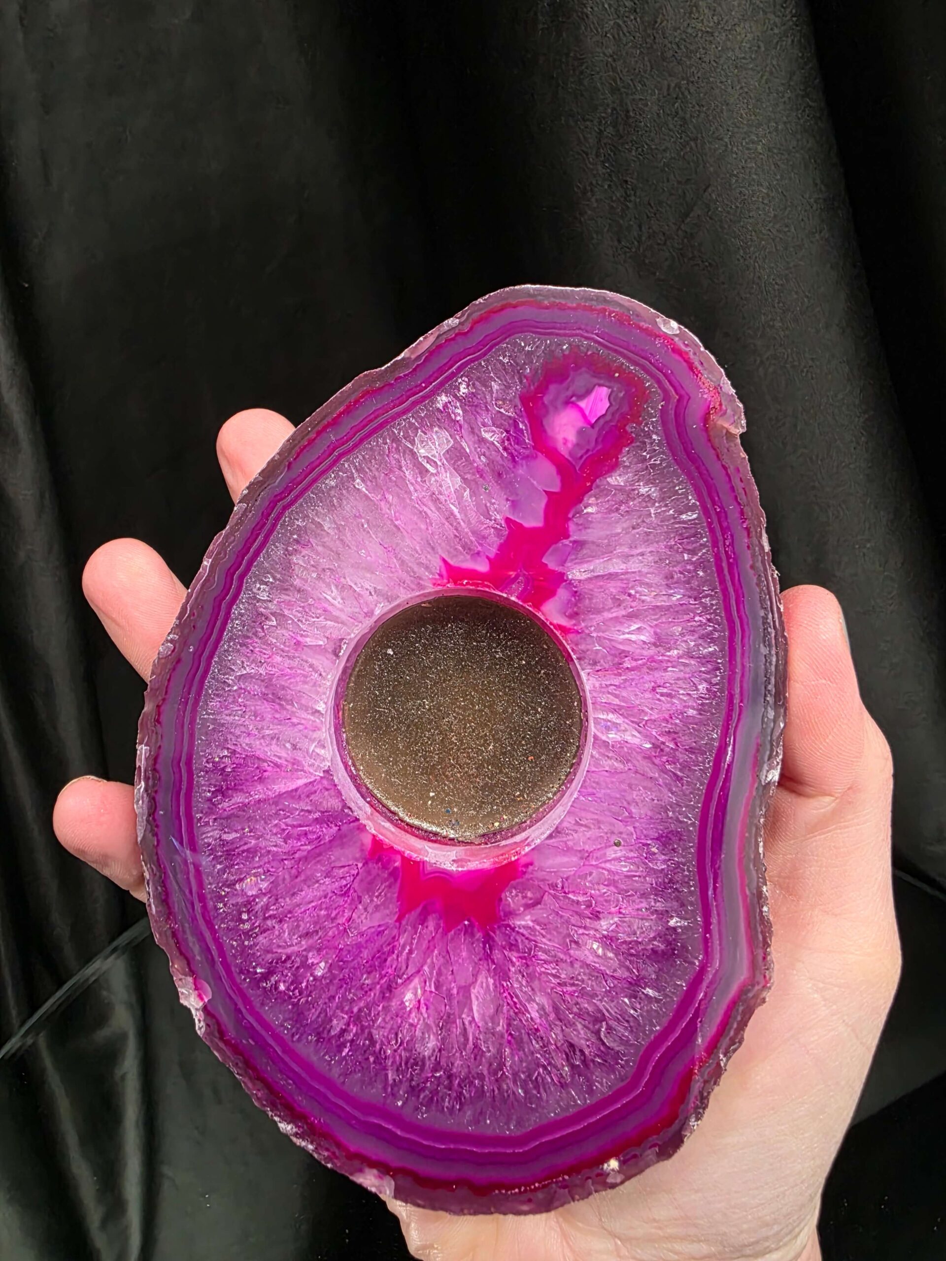 Pink Agate Slice 2 Handpicked 496g H2xW14xD10cm Microcrystalline Quartz Tealight Candle Holder Ornament - Image 5