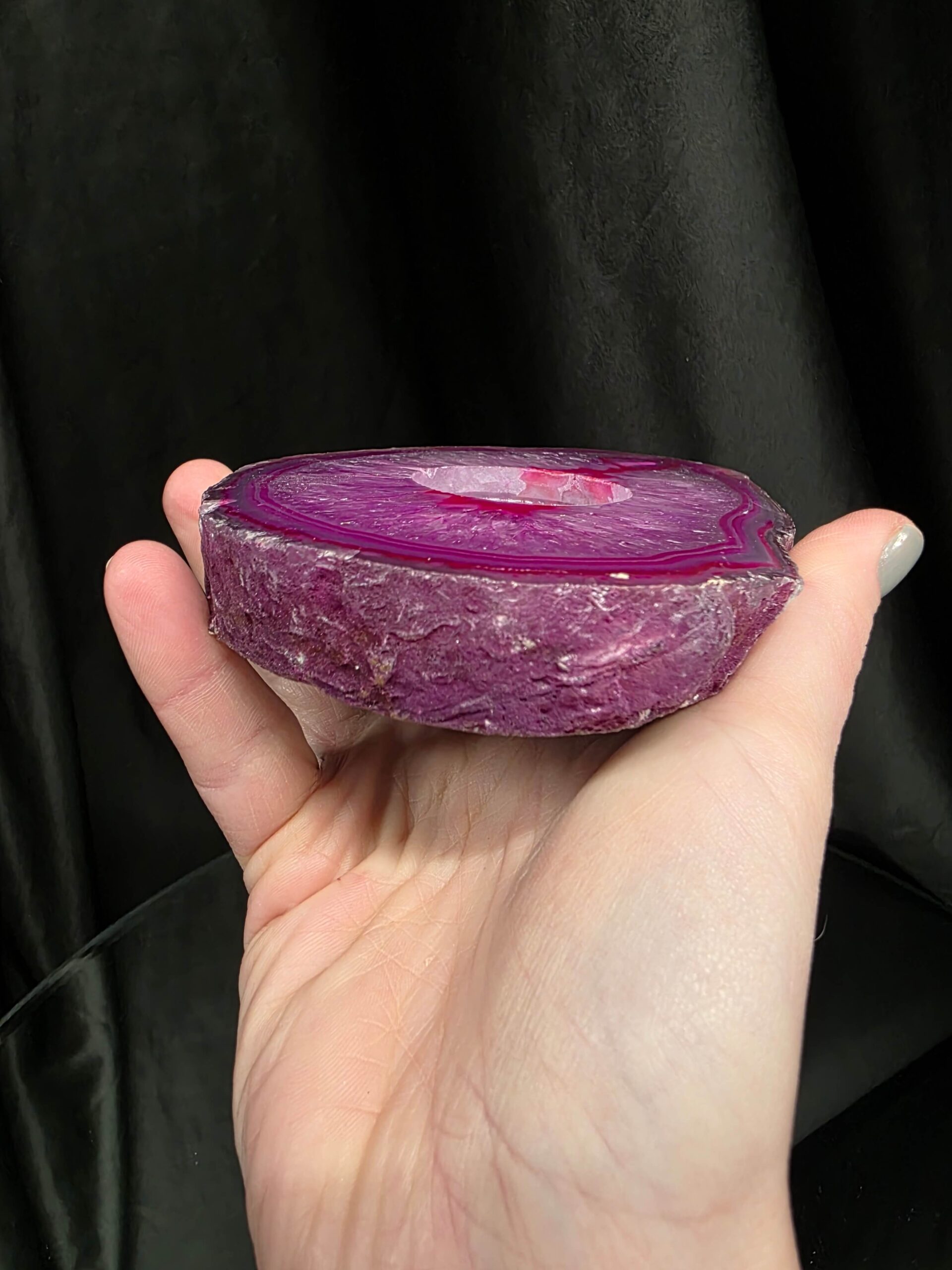 Pink Agate Slice 2 Handpicked 496g H2xW14xD10cm Microcrystalline Quartz Tealight Candle Holder Ornament - Image 6