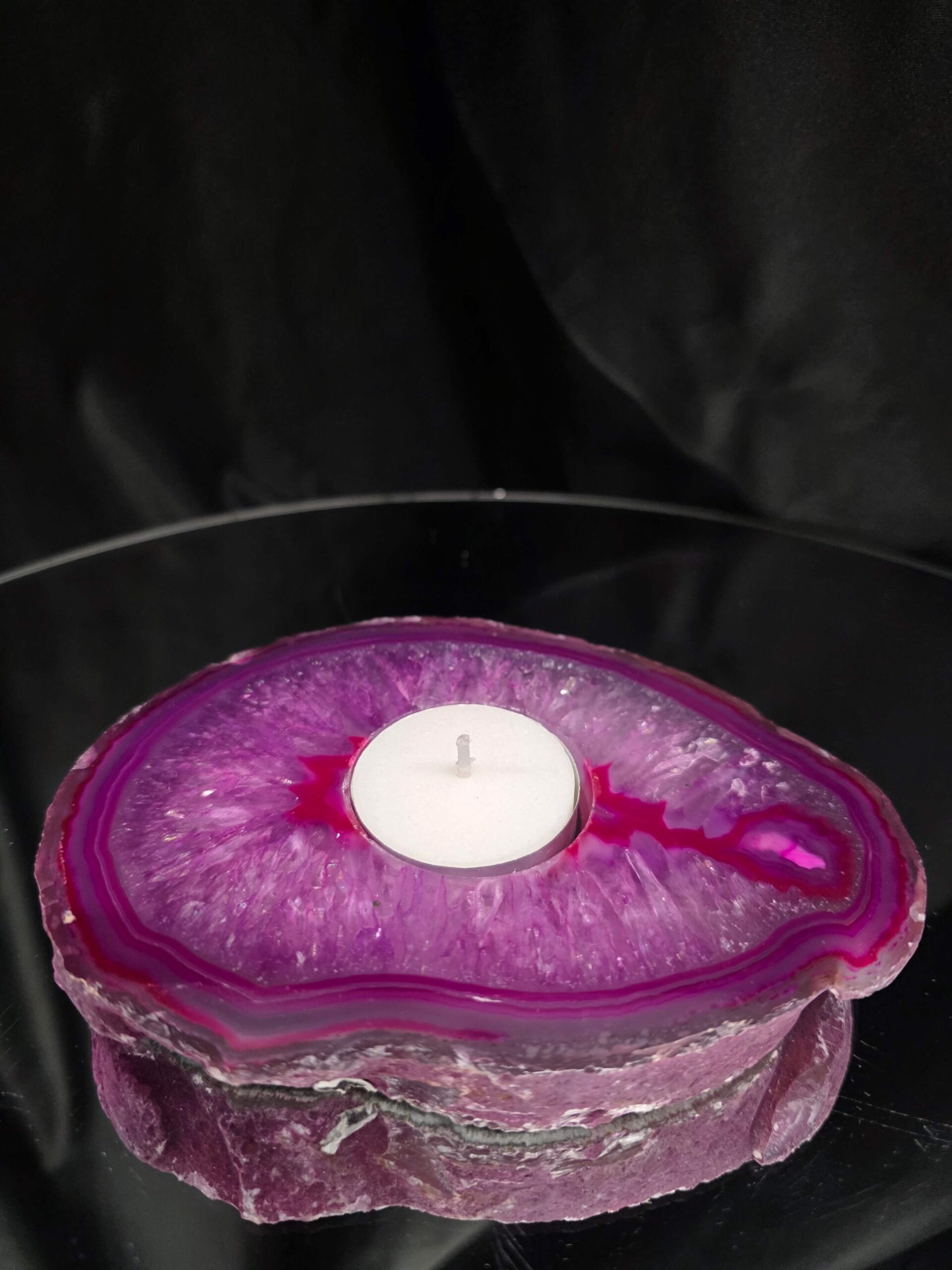 Pink Agate Slice 2 Handpicked 496g H2xW14xD10cm Microcrystalline Quartz Tealight Candle Holder Ornament - Image 7