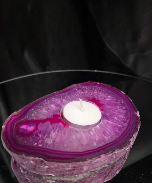 Pink Agate Slice 2 Handpicked 496g H2xW14xD10cm Microcrystalline Quartz Tealight Candle Holder Ornament - Image 8