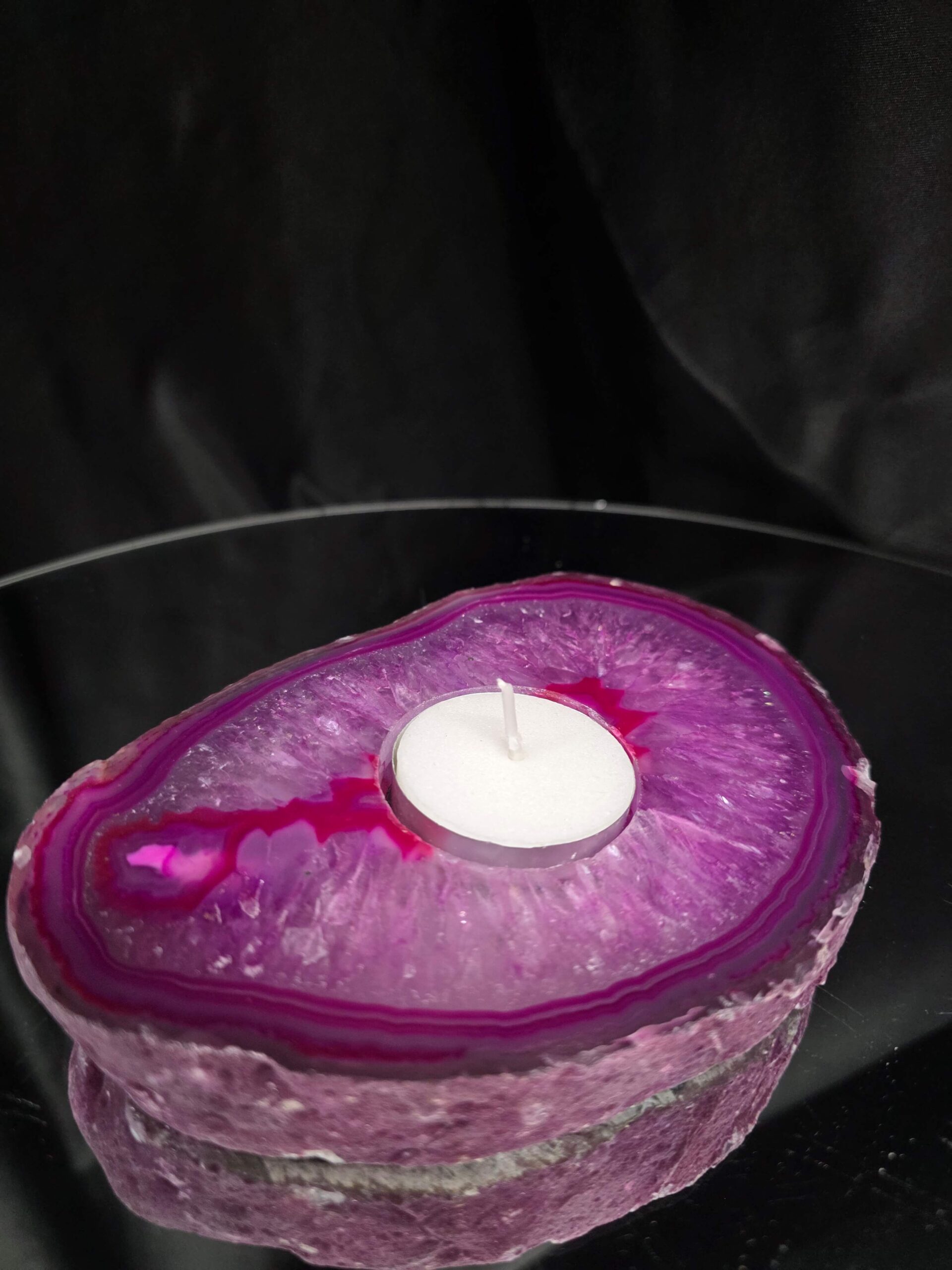 Pink Agate Slice 2 Handpicked 496g H2xW14xD10cm Microcrystalline Quartz Tealight Candle Holder Ornament - Image 8