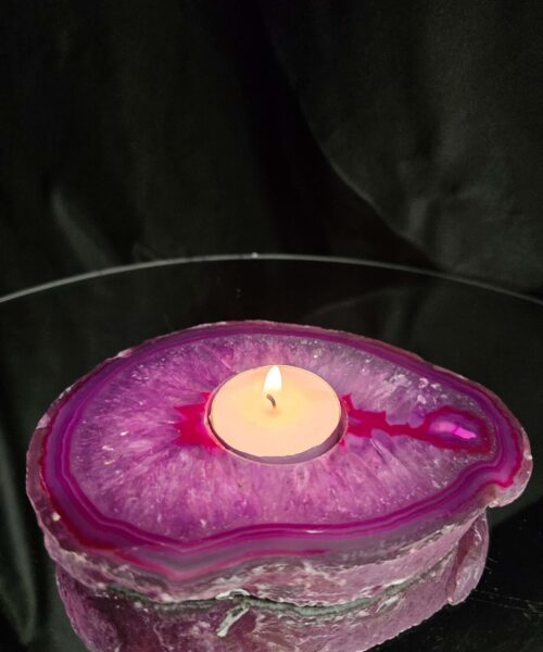 Pink Agate Slice 2 Handpicked 496g H2xW14xD10cm Microcrystalline Quartz Tealight Candle Holder Ornament - Image 9