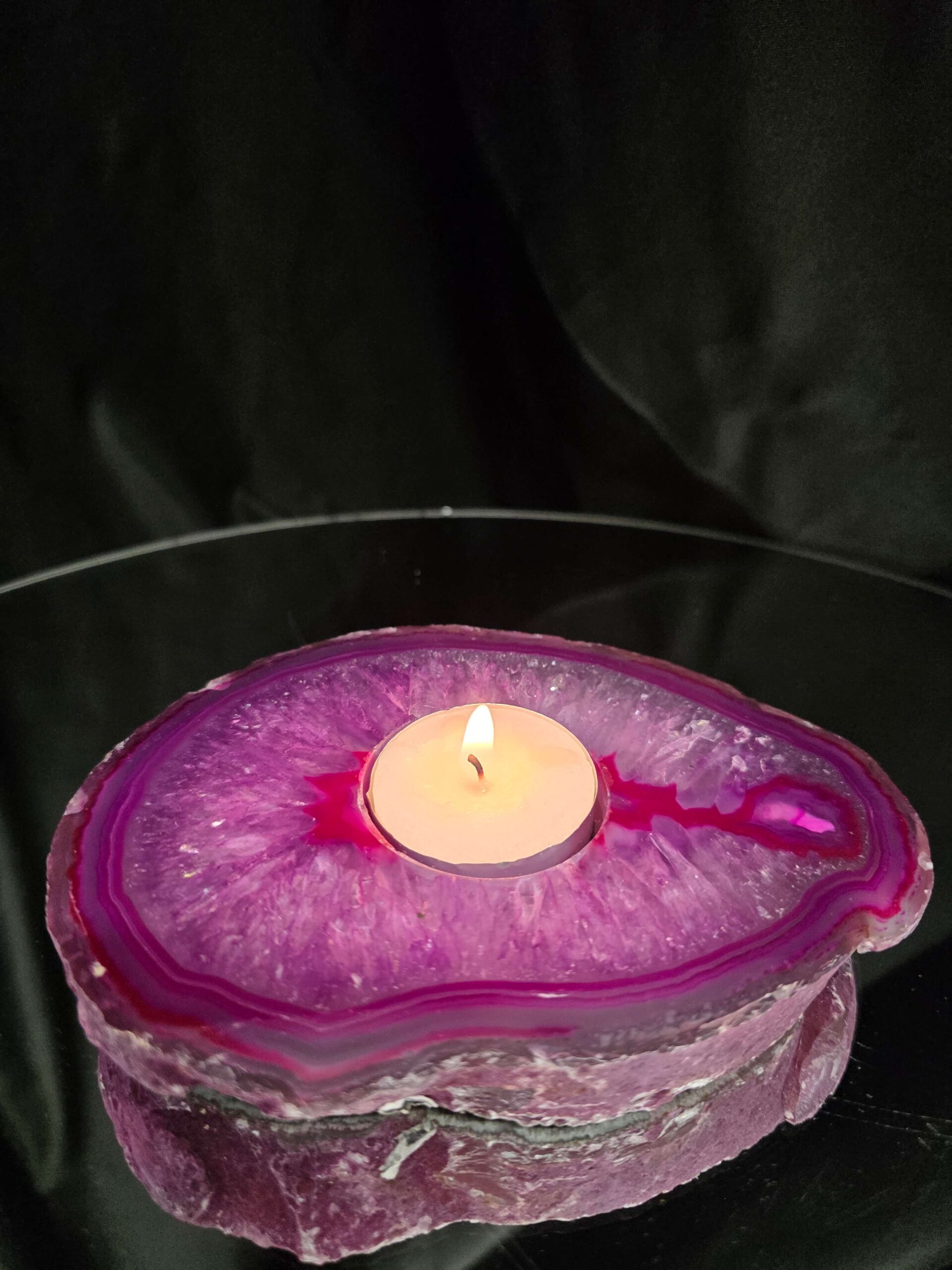 Pink Agate Slice 2 Handpicked 496g H2xW14xD10cm Microcrystalline Quartz Tealight Candle Holder Ornament - Image 9