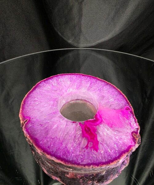 Pink Agate Slice 3 Handpicked 413g H2xW12xD10cm Microcrystalline Quartz Tealight Candle Holder Ornament