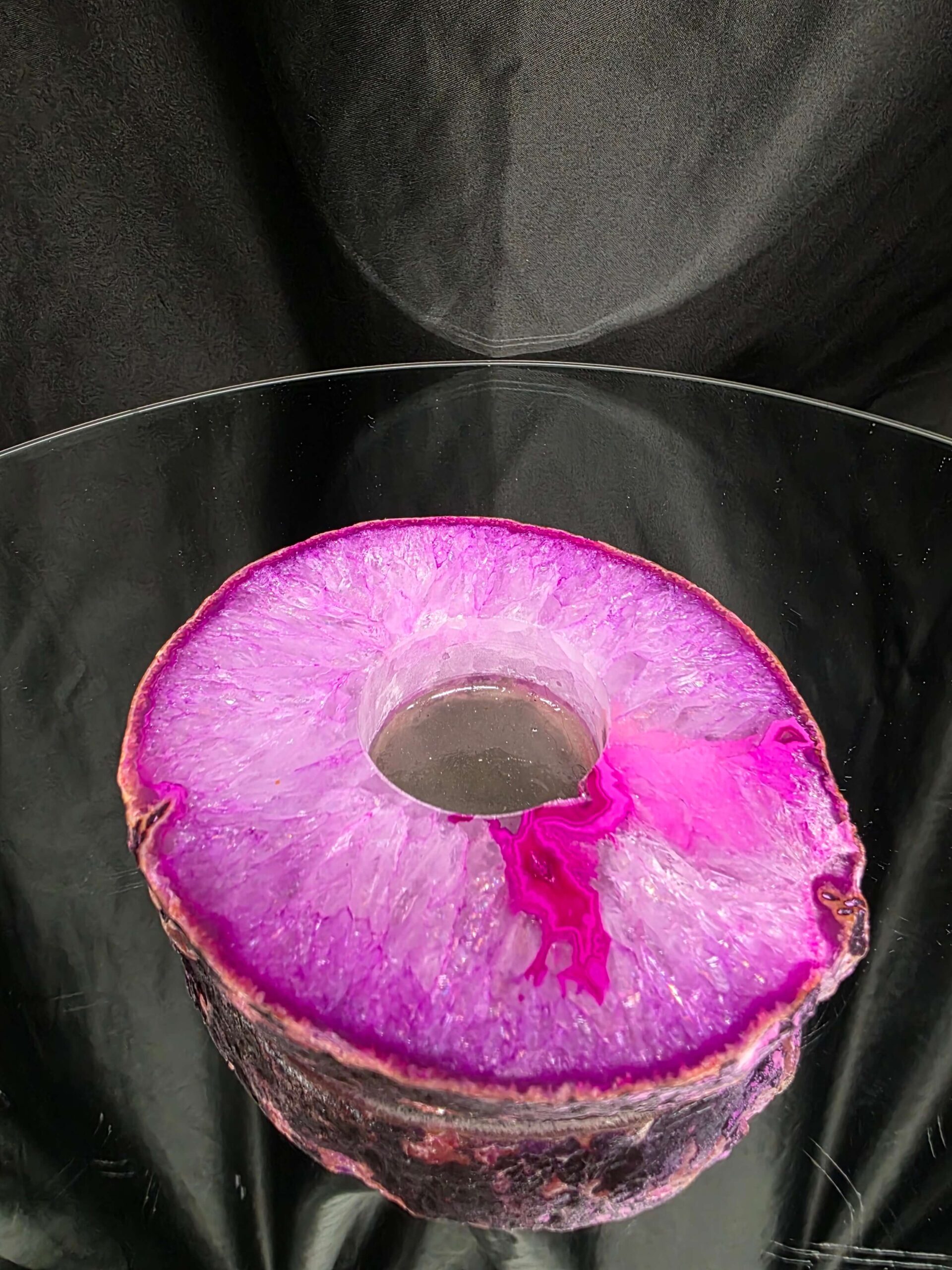Pink Agate Slice 3 Handpicked 413g H2xW12xD10cm Microcrystalline Quartz Tealight Candle Holder Ornament