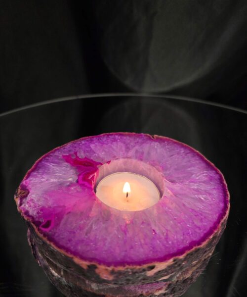 Pink Agate Slice 3 Handpicked 413g H2xW12xD10cm Microcrystalline Quartz Tealight Candle Holder Ornament - Image 10