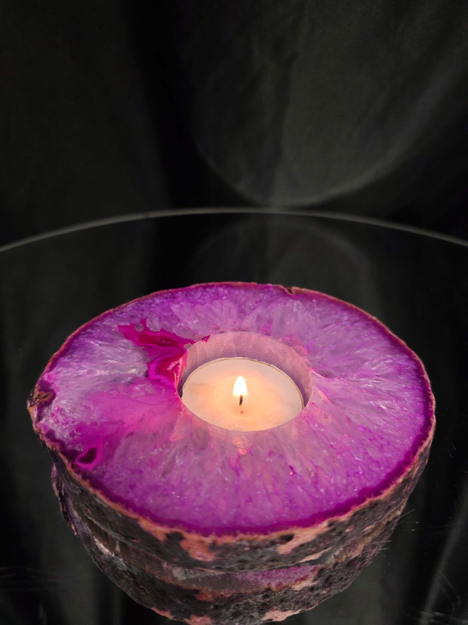 Pink Agate Slice 3 Handpicked 413g H2xW12xD10cm Microcrystalline Quartz Tealight Candle Holder Ornament - Image 10