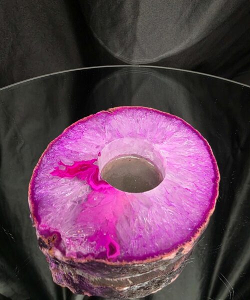 Alternative view of Pink Agate Slice 3 Handpicked 413g H2xW12xD10cm Microcrystalline Quartz Tealight Candle Holder Ornament