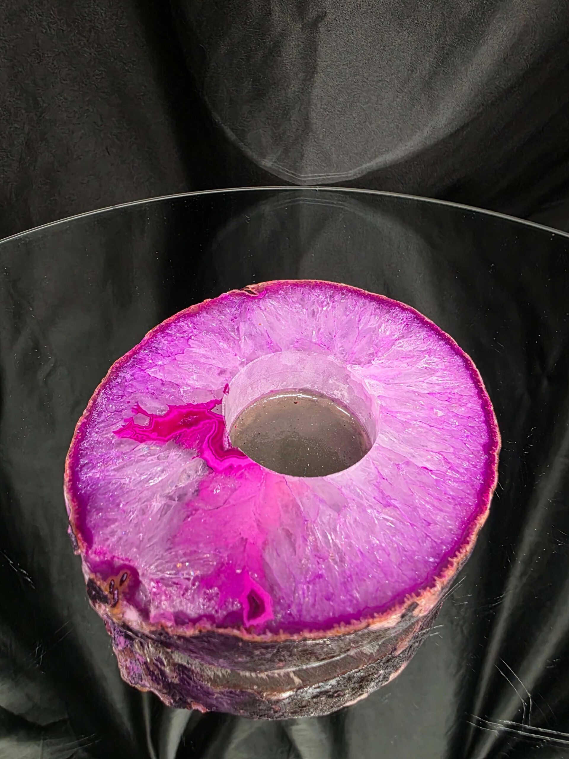 Pink Agate Slice 3 Handpicked 413g H2xW12xD10cm Microcrystalline Quartz Tealight Candle Holder Ornament - Image 2