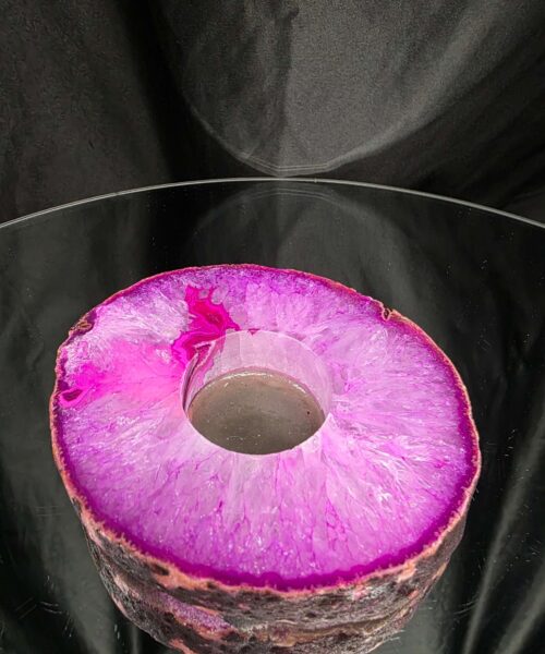 Pink Agate Slice 3 Handpicked 413g H2xW12xD10cm Microcrystalline Quartz Tealight Candle Holder Ornament - Image 3