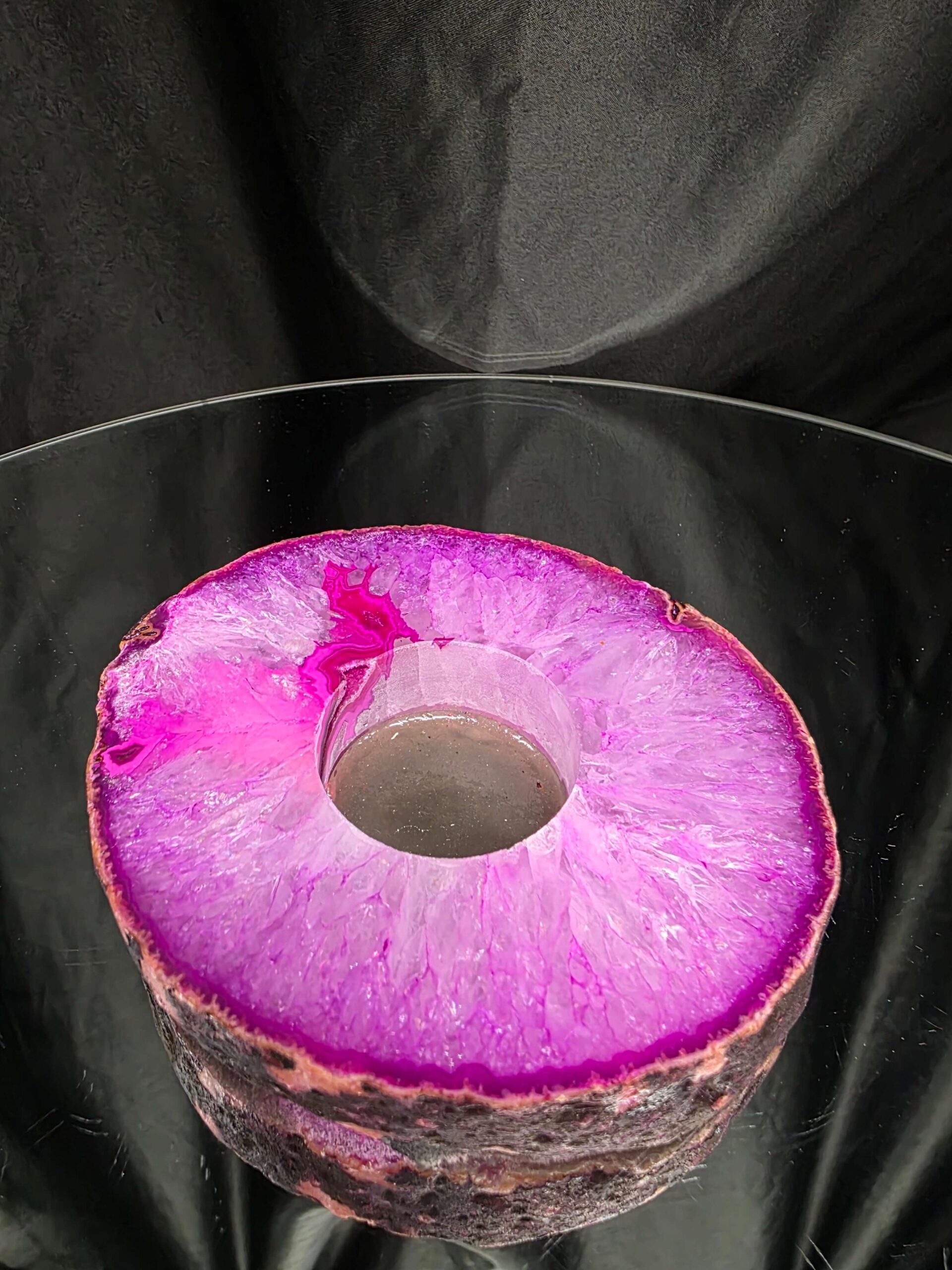 Pink Agate Slice 3 Handpicked 413g H2xW12xD10cm Microcrystalline Quartz Tealight Candle Holder Ornament - Image 3