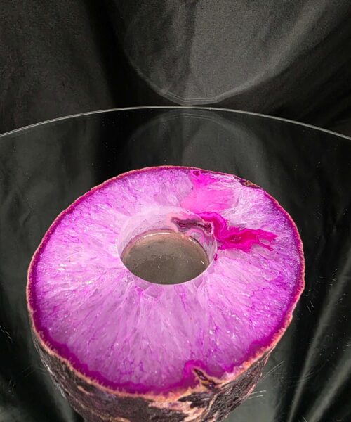 Pink Agate Slice 3 Handpicked 413g H2xW12xD10cm Microcrystalline Quartz Tealight Candle Holder Ornament - Image 4