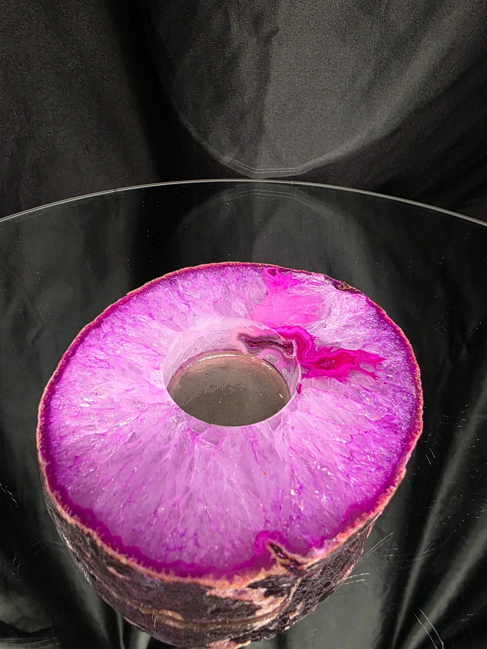 Pink Agate Slice 3 Handpicked 413g H2xW12xD10cm Microcrystalline Quartz Tealight Candle Holder Ornament - Image 4