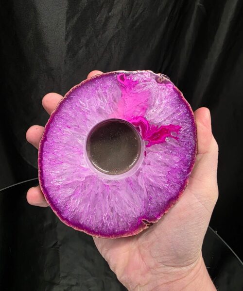 Pink Agate Slice 3 Handpicked 413g H2xW12xD10cm Microcrystalline Quartz Tealight Candle Holder Ornament - Image 5