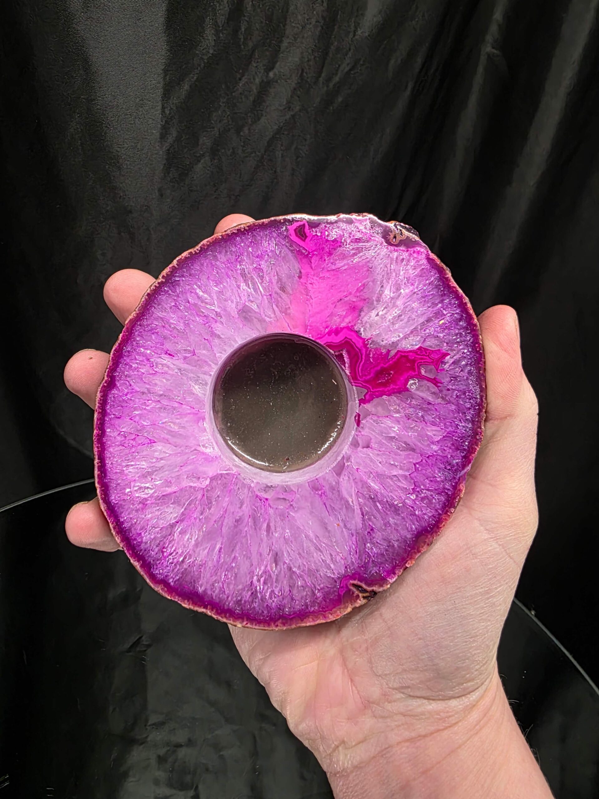 Pink Agate Slice 3 Handpicked 413g H2xW12xD10cm Microcrystalline Quartz Tealight Candle Holder Ornament - Image 5