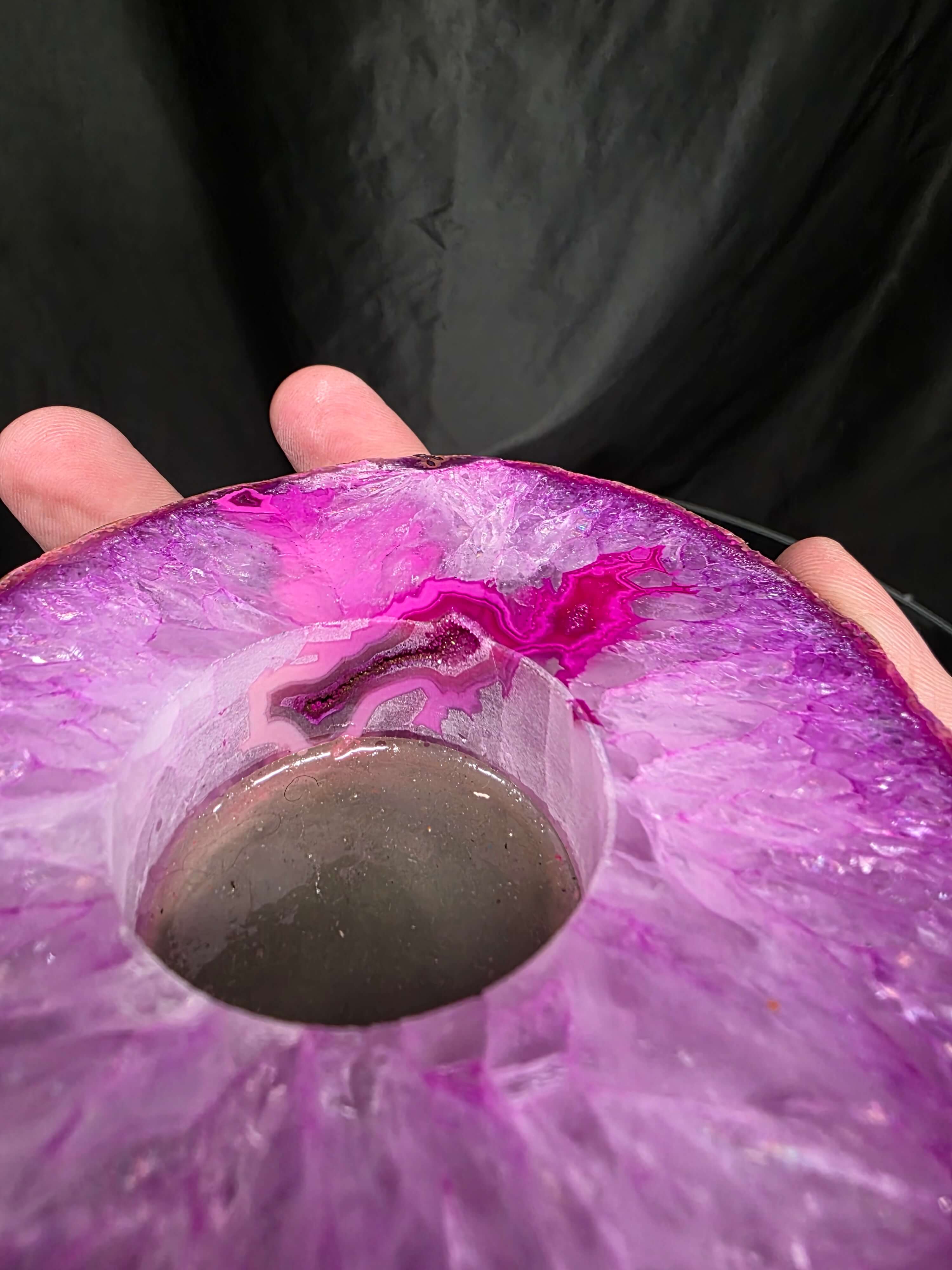 Pink Agate Slice 3 Handpicked 413g H2xW12xD10cm Microcrystalline Quartz Tealight Candle Holder Ornament - Image 7
