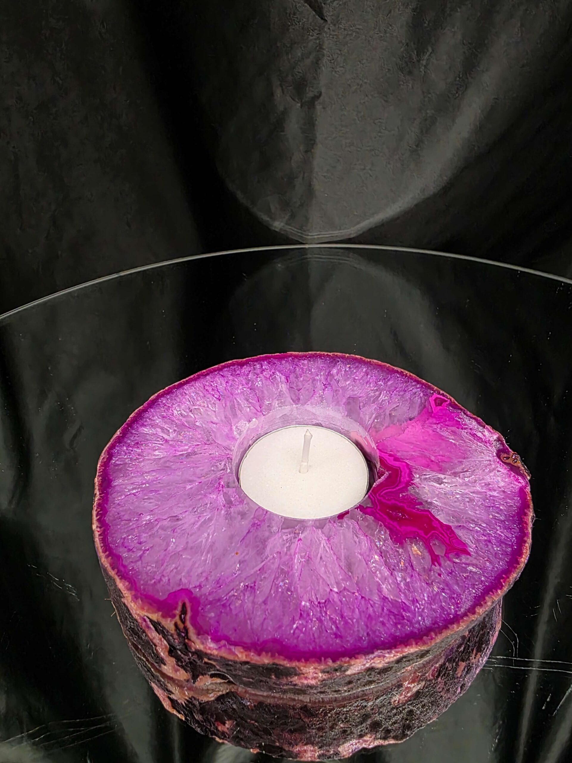 Pink Agate Slice 3 Handpicked 413g H2xW12xD10cm Microcrystalline Quartz Tealight Candle Holder Ornament - Image 8