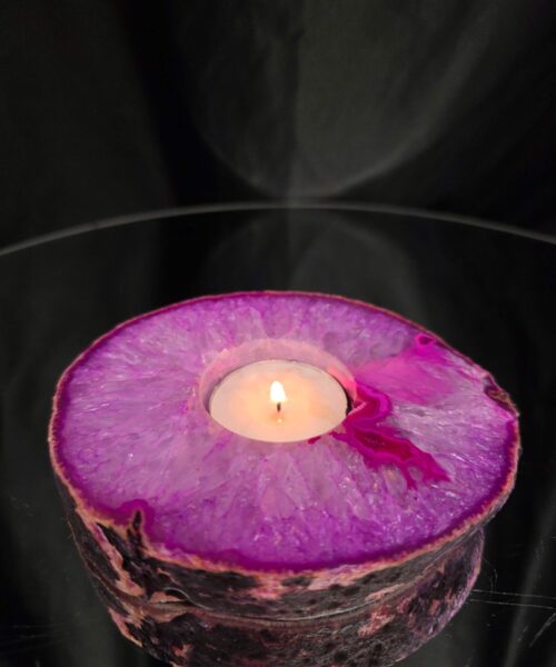 Pink Agate Slice 3 Handpicked 413g H2xW12xD10cm Microcrystalline Quartz Tealight Candle Holder Ornament - Image 9