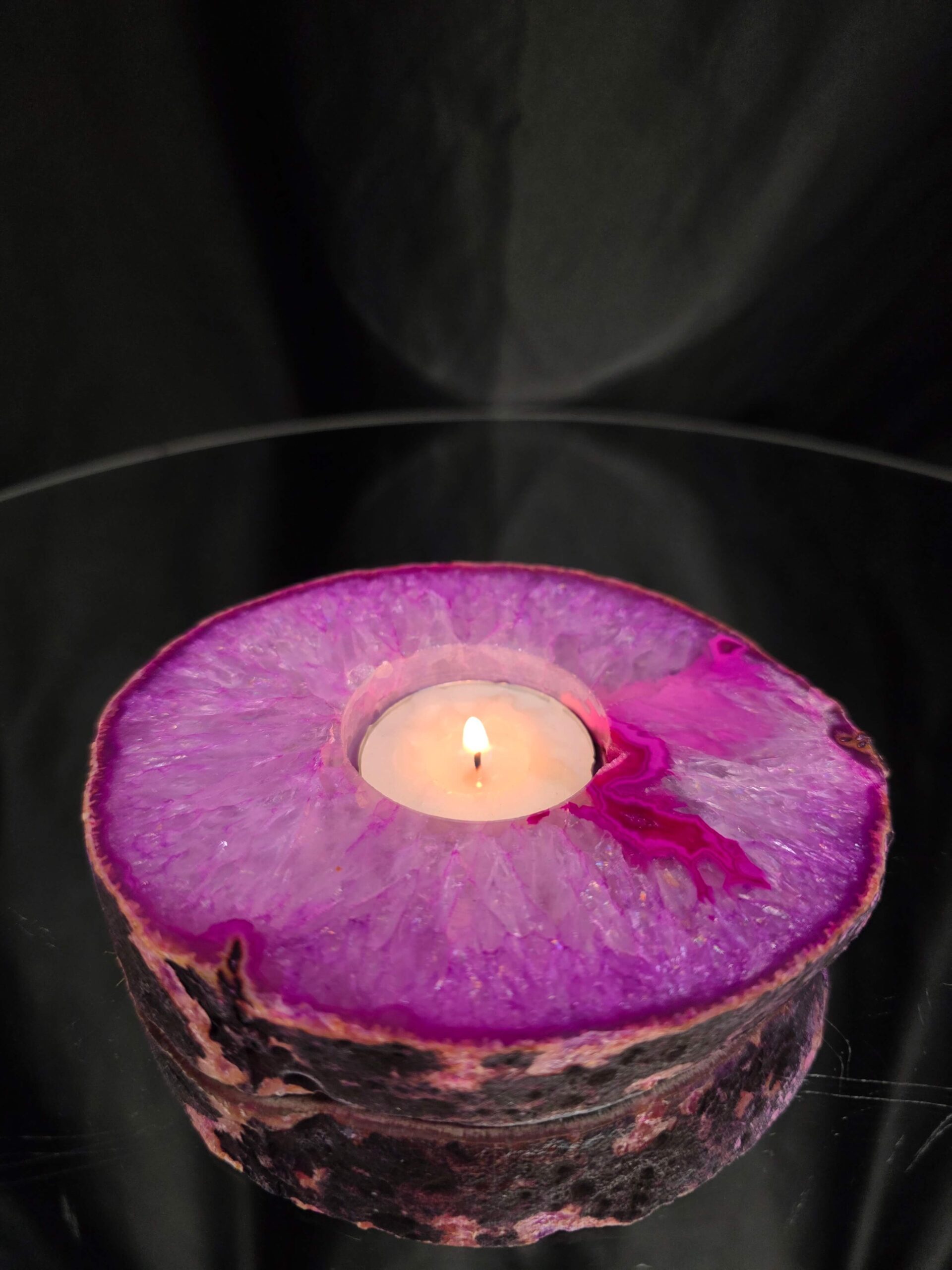 Pink Agate Slice 3 Handpicked 413g H2xW12xD10cm Microcrystalline Quartz Tealight Candle Holder Ornament - Image 9