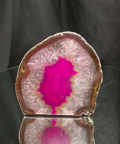 Large Pink Agate End Candle 1 Handpicked 1.271g H11xW11xD7.5cm Microcrystalline Quartz Silver Gilded Tealight Holder