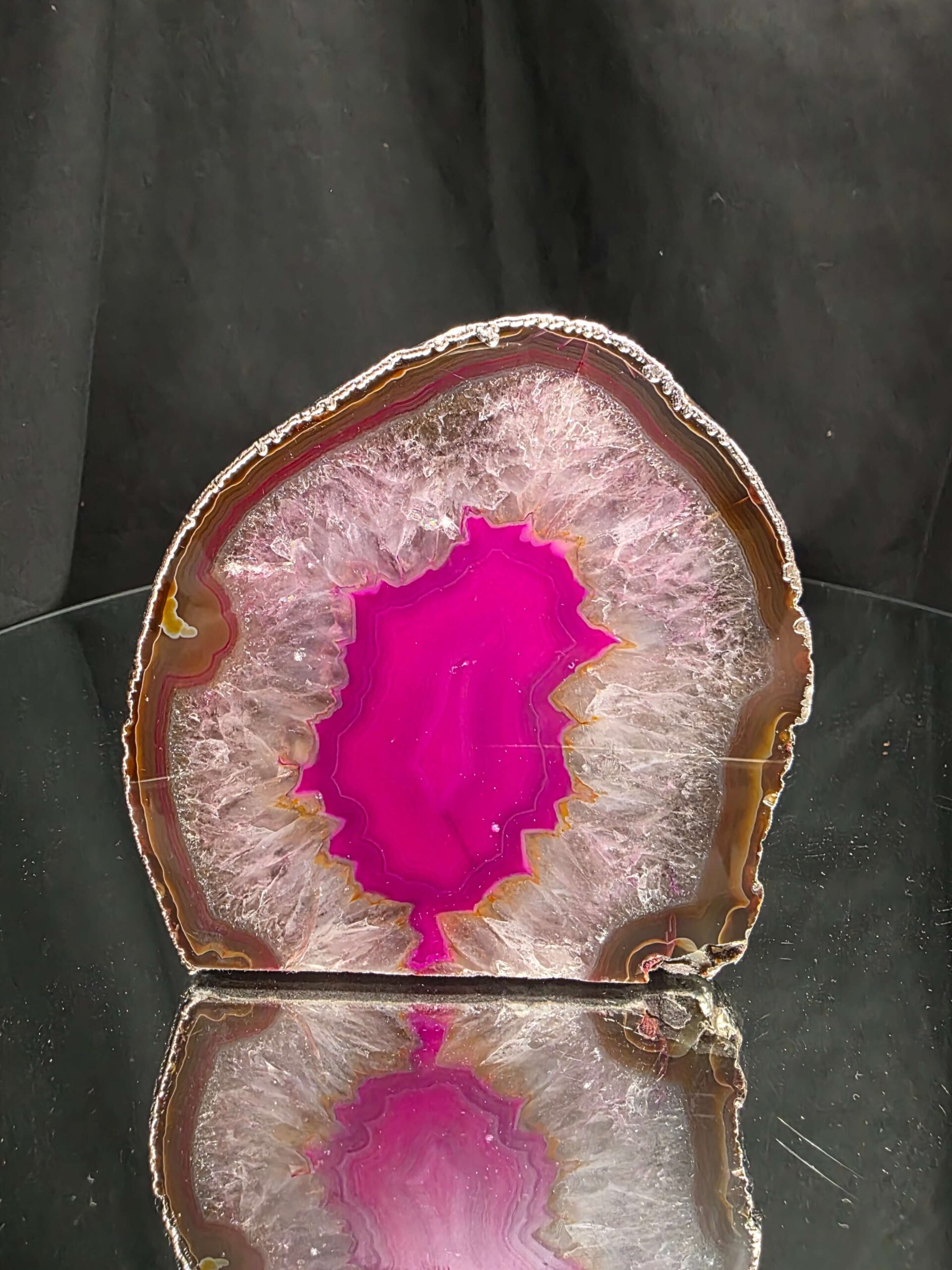 Large Pink Agate End Candle 1 Handpicked 1.271g H11xW11xD7.5cm Microcrystalline Quartz Silver Gilded Tealight Holder