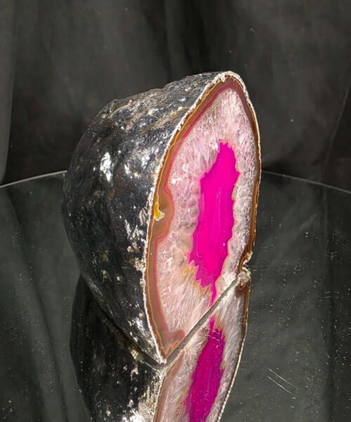Alternative view of Large Pink Agate End Candle 1 Handpicked 1.271g H11xW11xD7.5cm Microcrystalline Quartz Silver Gilded Tealight Holder