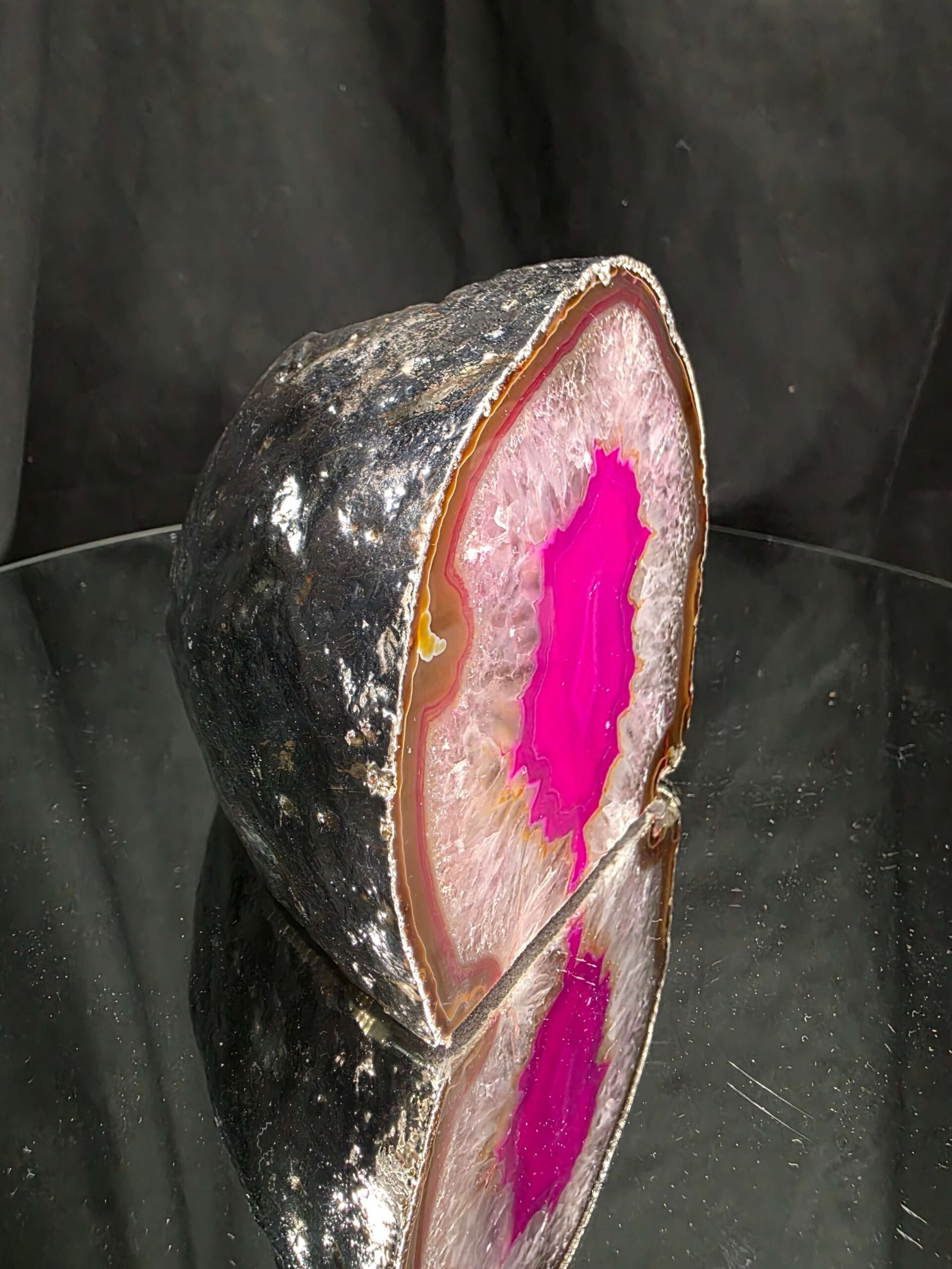 Large Pink Agate End Candle 1 Handpicked 1.271g H11xW11xD7.5cm Microcrystalline Quartz Silver Gilded Tealight Holder - Image 2