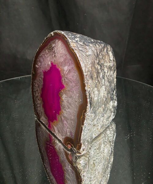 Large Pink Agate End Candle 1 Handpicked 1.271g H11xW11xD7.5cm Microcrystalline Quartz Silver Gilded Tealight Holder - Image 3