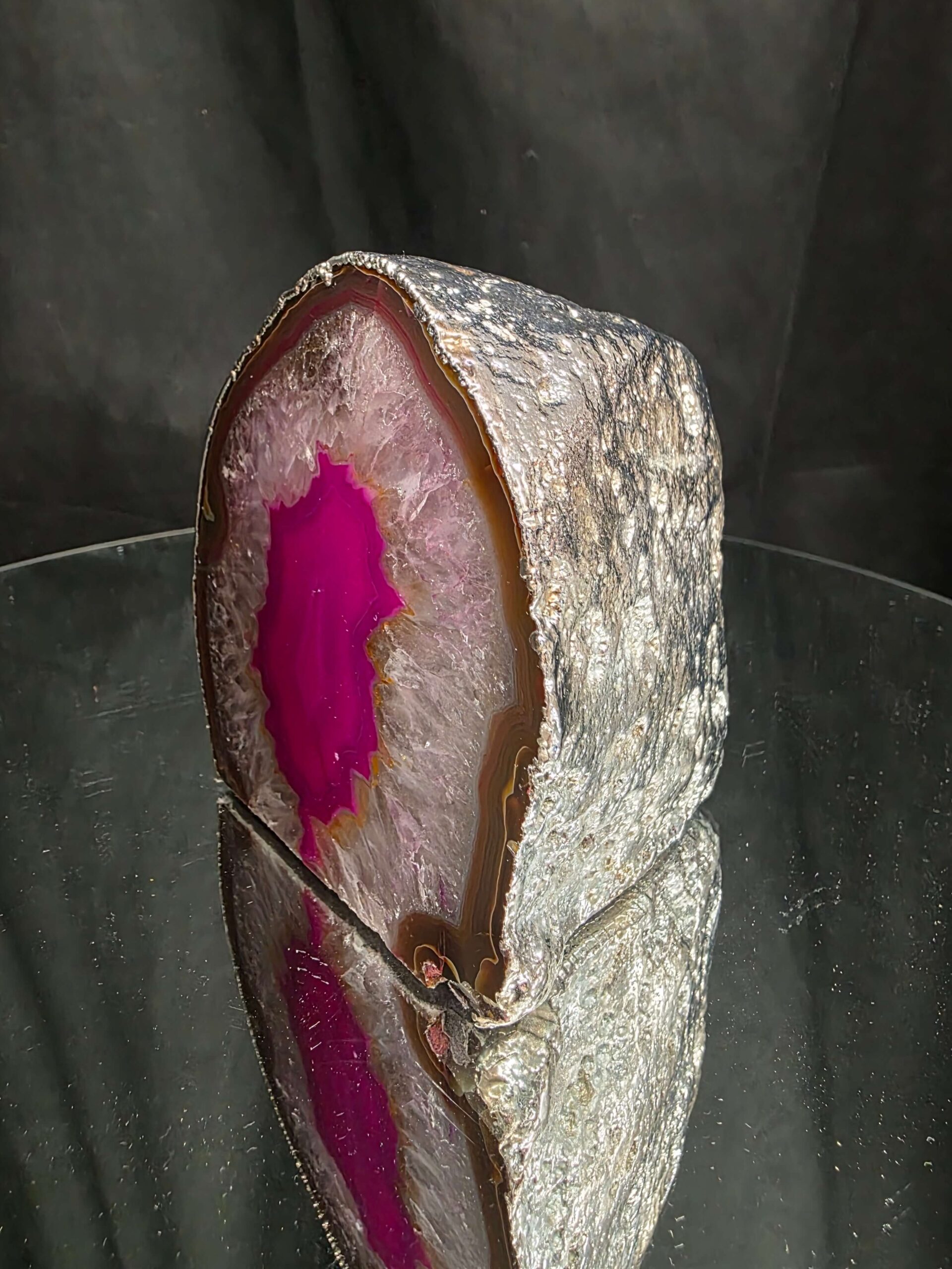 Large Pink Agate End Candle 1 Handpicked 1.271g H11xW11xD7.5cm Microcrystalline Quartz Silver Gilded Tealight Holder - Image 3