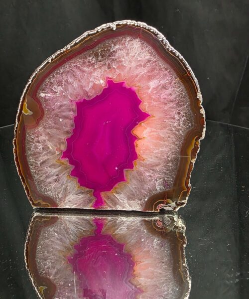 Large Pink Agate End Candle 1 Handpicked 1.271g H11xW11xD7.5cm Microcrystalline Quartz Silver Gilded Tealight Holder - Image 7
